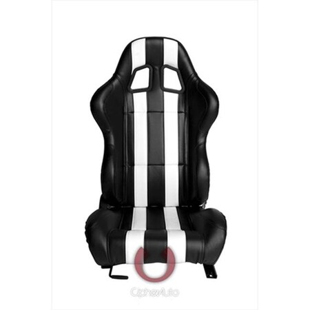 Cipher Cipher CPA1026 Black and White Stripes Synthetic Leather Racing Seats; Sold as a Pair CPA1026PBK-W